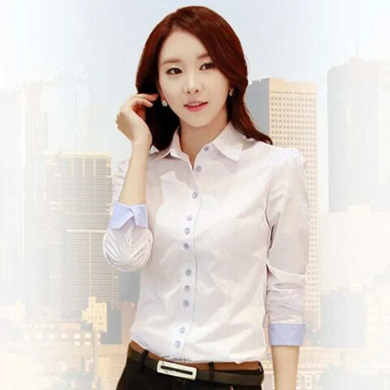 White Blouse Women Cotton Office Career Shirts Tops Fashion Casual Long Sleeve Blouses Women Business Shirt Size 5XL