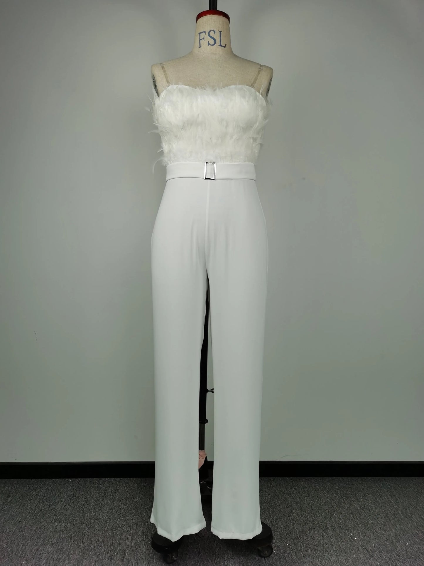 Jumpsuit Women Elegant Long Jumpsuit Strapless Slash Neck Feather Tube Top Sexy Fashion Party Night Evening Jumpsuit 2021 Summer