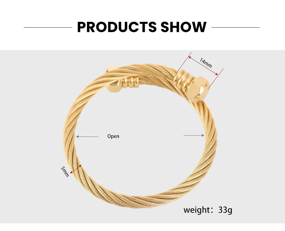 Fashion High Quality Stainless Steel Braided 4 Colors Bangle Men Hip Hop Party Rock  Steel Wire Screw Screw Head Patter Jewelry