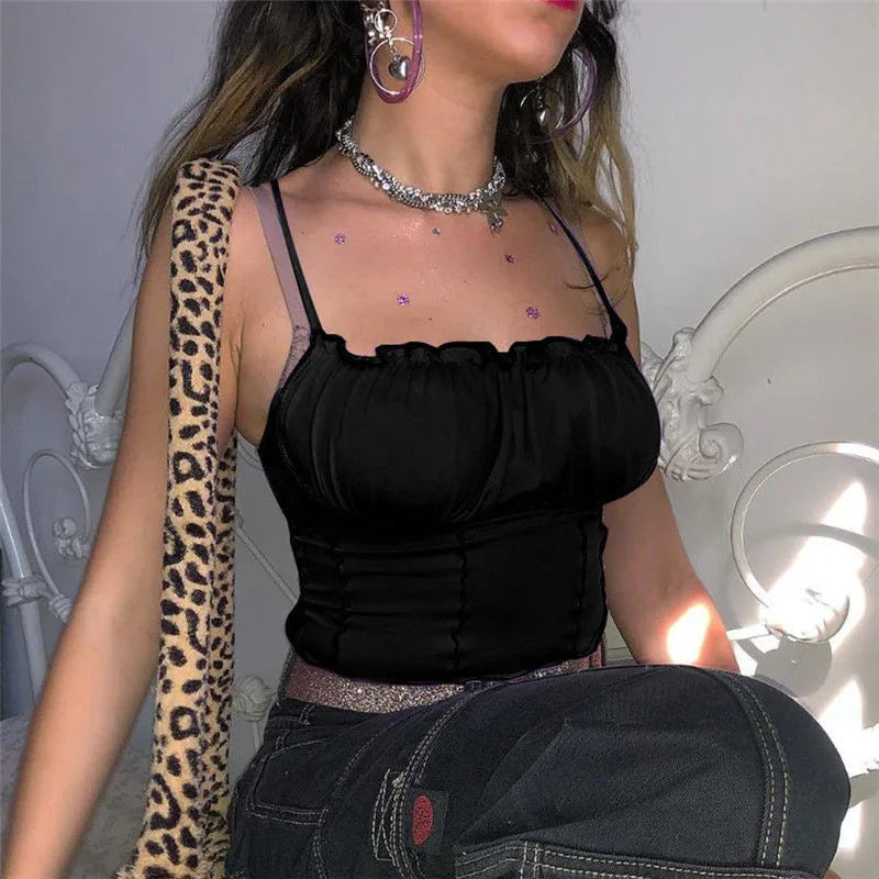 Sexy 2022 Summer Women Ruffles Tank Top Fashion Ladies Sleeveless Strapless Ruched Slim Crop Top Camisole Female Clothing Tanks