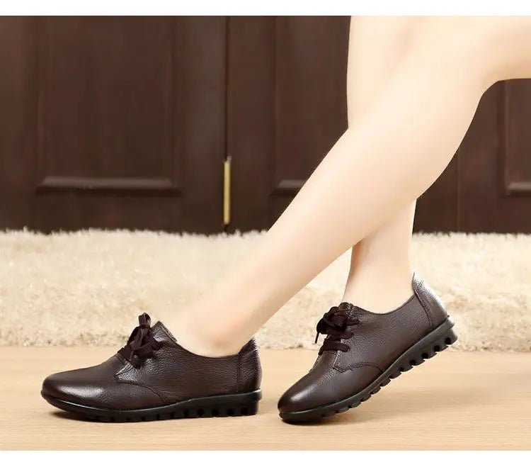 Brand Shoes for Women 2025 Spring Wedge Loafers Female Black Genuine Leather Flats ladies Office Nurse Shoes Mom Casual Sneakers