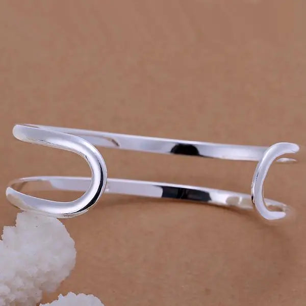 High quality 925 Sterling silver Double line bangle For Man Women adjustable Bracelet fashion party wedding streetwear Jewelry