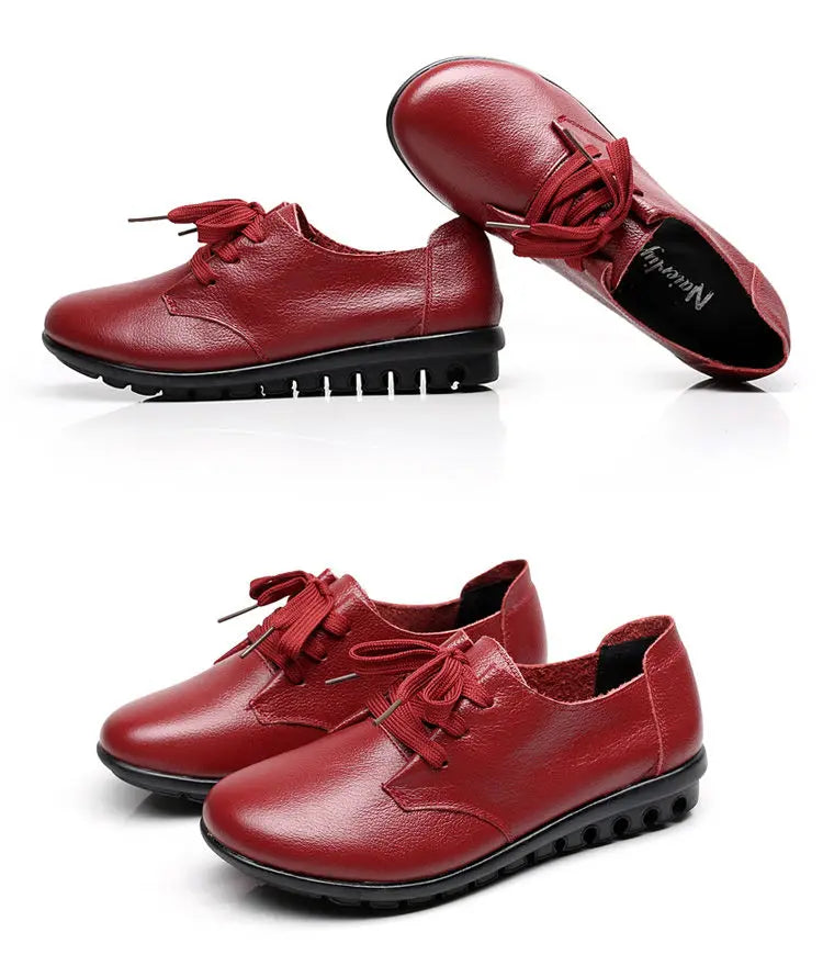 Brand Shoes for Women 2025 Spring Wedge Loafers Female Black Genuine Leather Flats ladies Office Nurse Shoes Mom Casual Sneakers