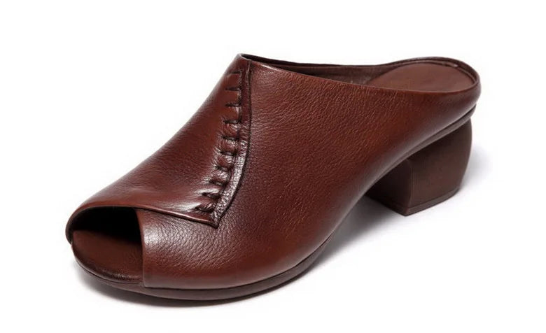 Original Design Women Sandals 2021,Fashion Summer Mid Heels,Peep toe Slippers Shoes,Microfiber Leather,BLACK,BROWN,Dropshipping