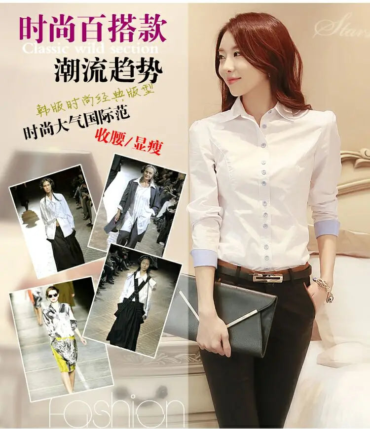 White Blouse Women Cotton Office Career Shirts Tops Fashion Casual Long Sleeve Blouses Women Business Shirt Size 5XL