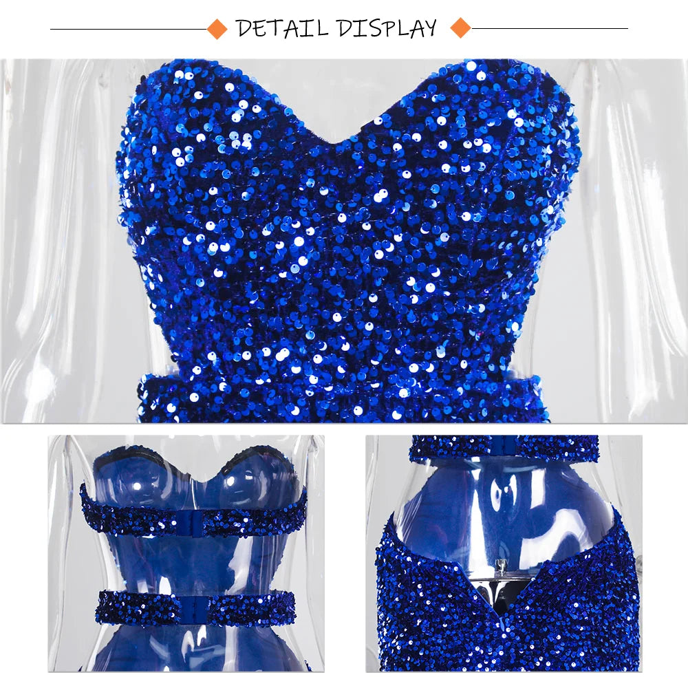 Romagic Sexy Backless Velvet Sequined Sleeveless Stretch Women Dresses Split Strapless Evening Prom Gown Party Dress