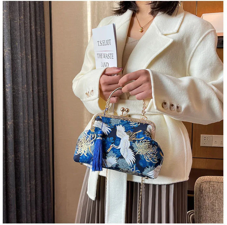 Fashion Vintage Fringe Bag Small Shell Bags Chain Women Shoulder Crossbody Bag Crane Flying Women's Handbags Purses