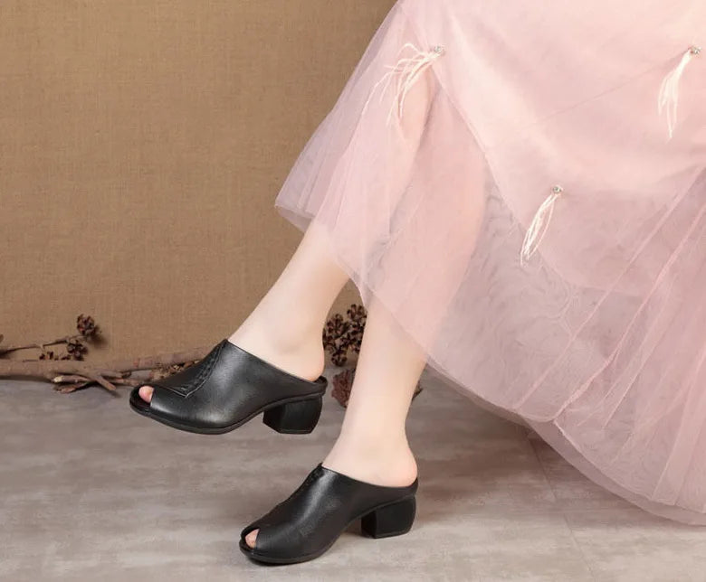 Original Design Women Sandals 2021,Fashion Summer Mid Heels,Peep toe Slippers Shoes,Microfiber Leather,BLACK,BROWN,Dropshipping