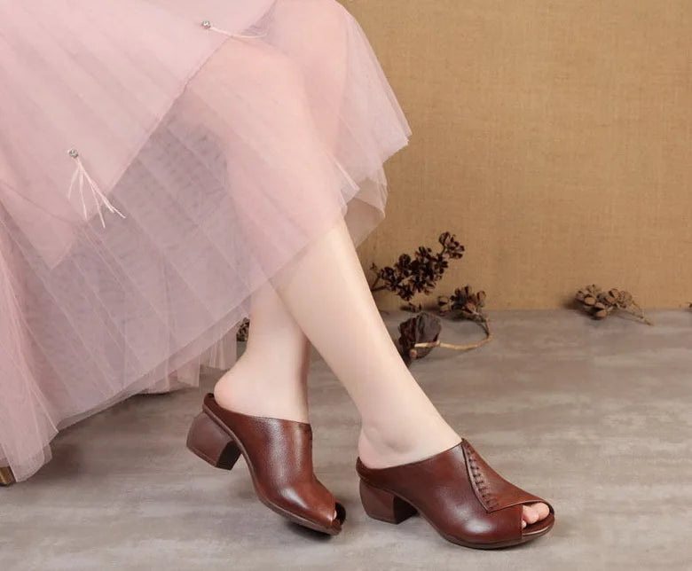 Original Design Women Sandals 2021,Fashion Summer Mid Heels,Peep toe Slippers Shoes,Microfiber Leather,BLACK,BROWN,Dropshipping