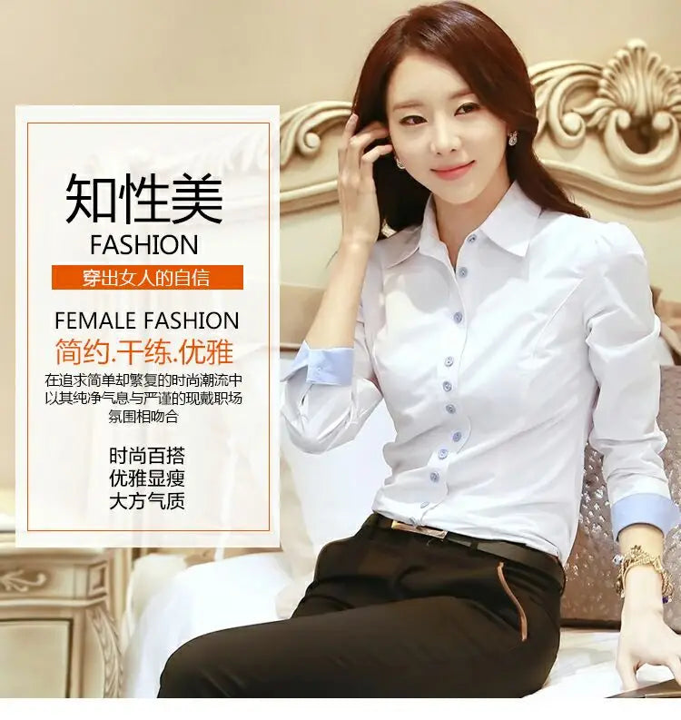 White Blouse Women Cotton Office Career Shirts Tops Fashion Casual Long Sleeve Blouses Women Business Shirt Size 5XL