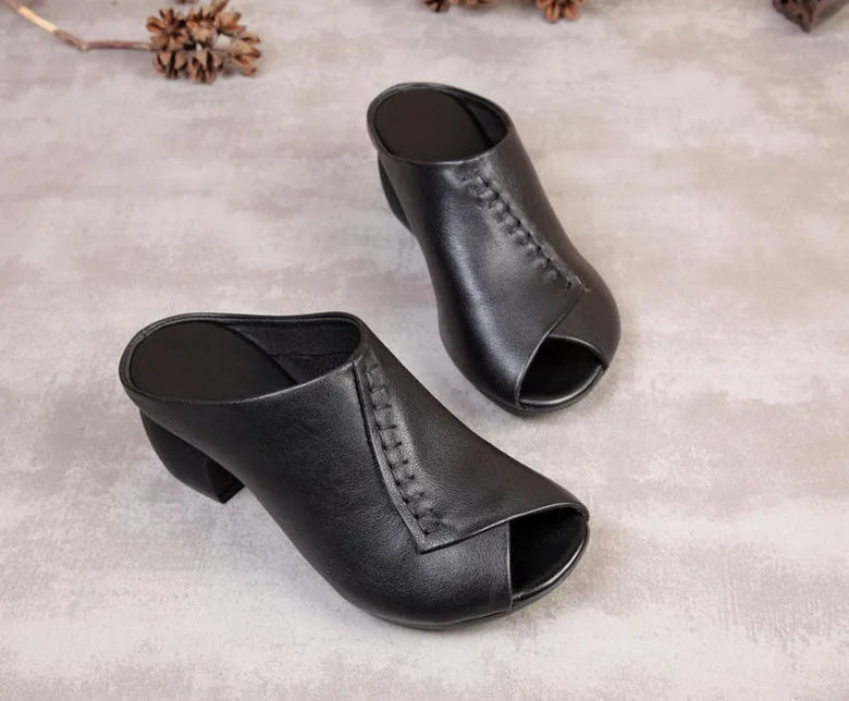 Original Design Women Sandals 2021,Fashion Summer Mid Heels,Peep toe Slippers Shoes,Microfiber Leather,BLACK,BROWN,Dropshipping