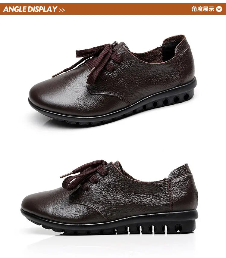 Brand Shoes for Women 2025 Spring Wedge Loafers Female Black Genuine Leather Flats ladies Office Nurse Shoes Mom Casual Sneakers