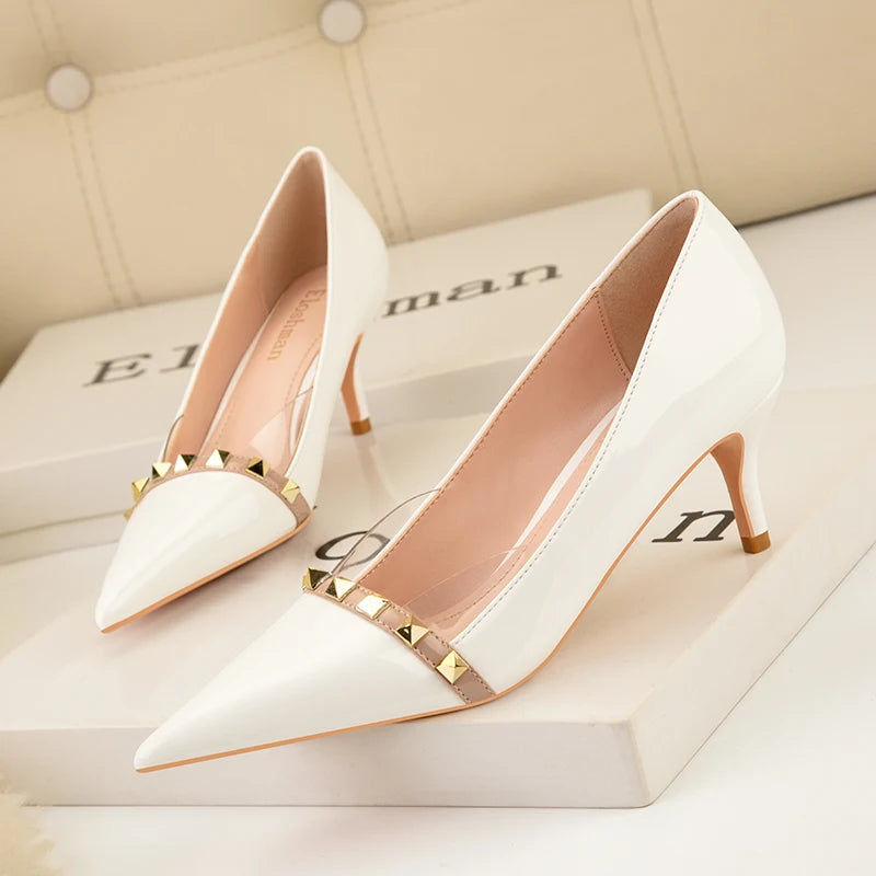 NEW Shoes Women 2025 Summer High Heels Basic Office ladies Shoe Rivet Pumps Sexy Female Heels Fashion Retro Zapatos De Mujer