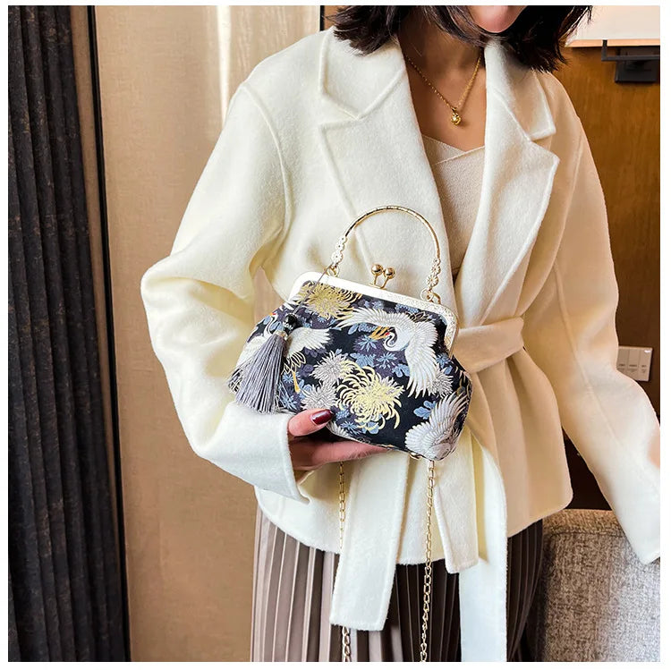 Fashion Vintage Fringe Bag Small Shell Bags Chain Women Shoulder Crossbody Bag Crane Flying Women's Handbags Purses