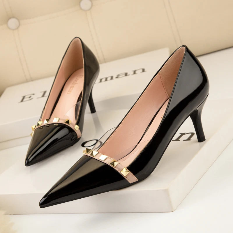 NEW Shoes Women 2025 Summer High Heels Basic Office ladies Shoe Rivet Pumps Sexy Female Heels Fashion Retro Zapatos De Mujer