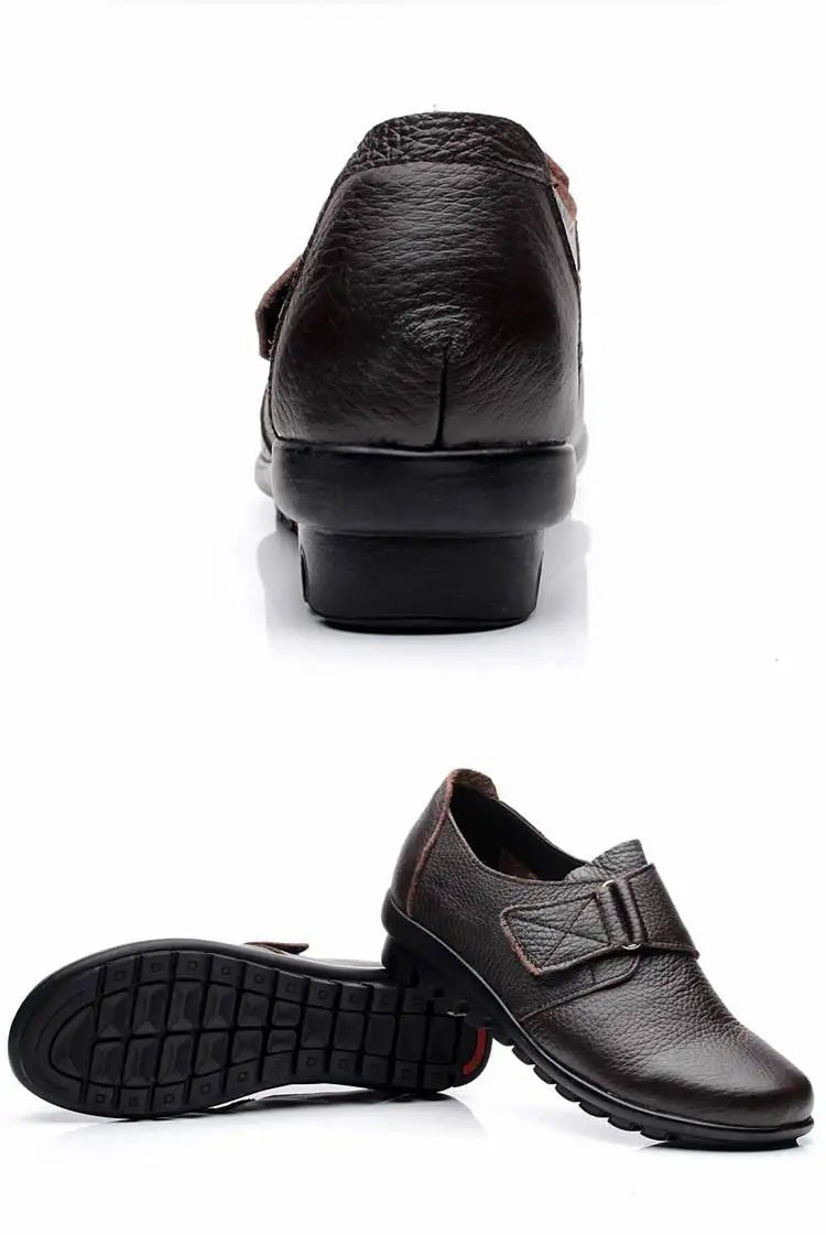 Brand Shoes for Women 2025 Spring Wedge Loafers Female Black Genuine Leather Flats ladies Office Nurse Shoes Mom Casual Sneakers