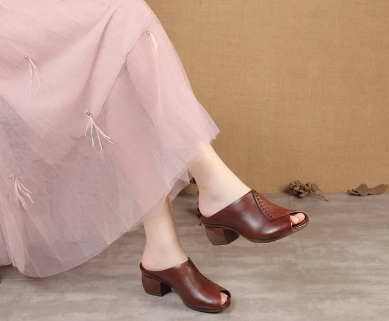Original Design Women Sandals 2021,Fashion Summer Mid Heels,Peep toe Slippers Shoes,Microfiber Leather,BLACK,BROWN,Dropshipping