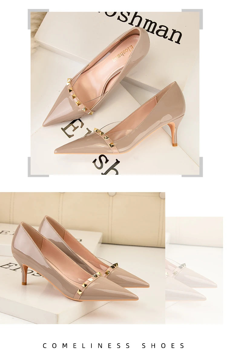 NEW Shoes Women 2025 Summer High Heels Basic Office ladies Shoe Rivet Pumps Sexy Female Heels Fashion Retro Zapatos De Mujer