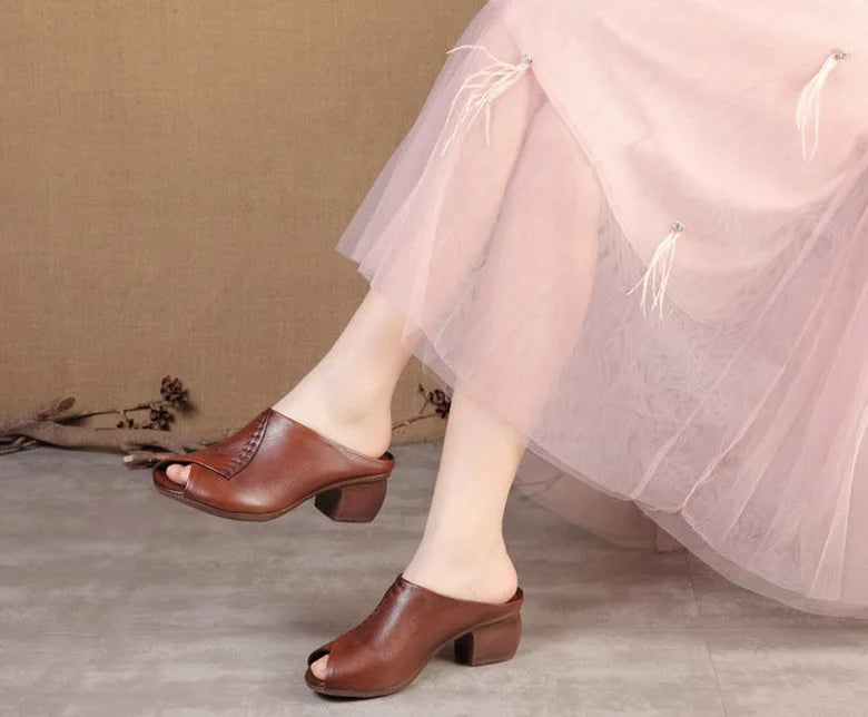 Original Design Women Sandals 2021,Fashion Summer Mid Heels,Peep toe Slippers Shoes,Microfiber Leather,BLACK,BROWN,Dropshipping