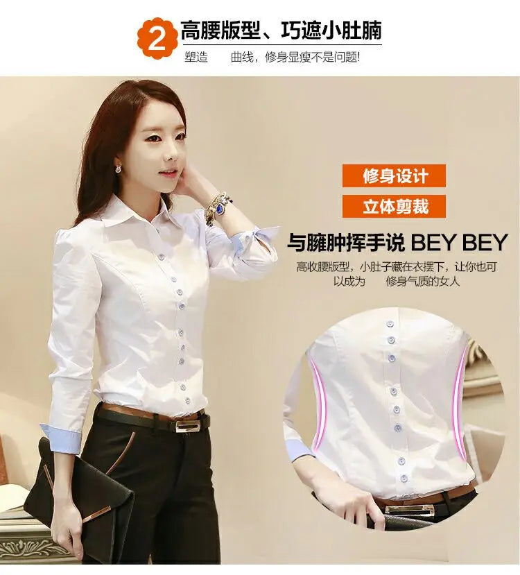 White Blouse Women Cotton Office Career Shirts Tops Fashion Casual Long Sleeve Blouses Women Business Shirt Size 5XL