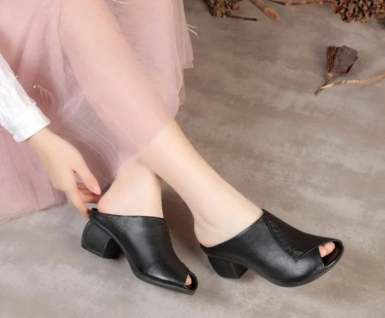 Original Design Women Sandals 2021,Fashion Summer Mid Heels,Peep toe Slippers Shoes,Microfiber Leather,BLACK,BROWN,Dropshipping