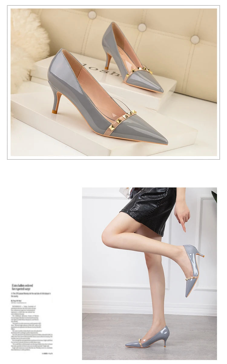 NEW Shoes Women 2025 Summer High Heels Basic Office ladies Shoe Rivet Pumps Sexy Female Heels Fashion Retro Zapatos De Mujer