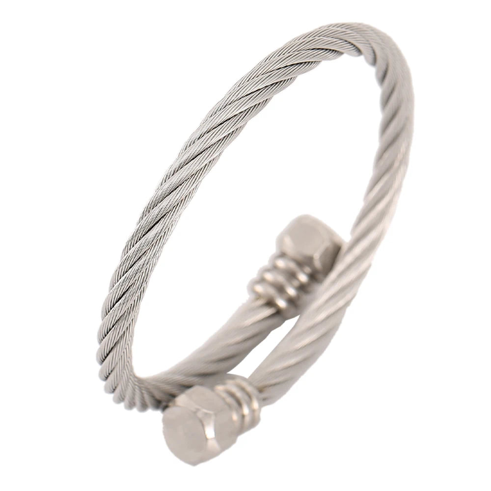 Fashion High Quality Stainless Steel Braided 4 Colors Bangle Men Hip Hop Party Rock  Steel Wire Screw Screw Head Patter Jewelry