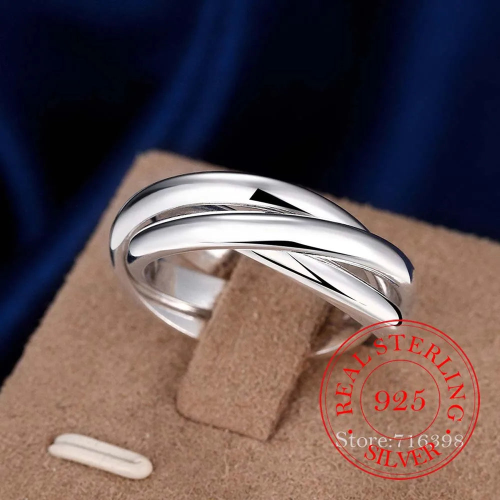 925 Sterling Silver Jewelry Three Circles Couple's Wedding Silver Rings for Women Men New Beautiful Fashion Anel De Prata Bijoux
