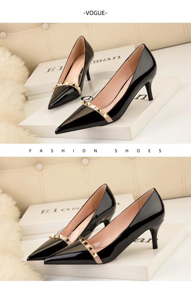 NEW Shoes Women 2025 Summer High Heels Basic Office ladies Shoe Rivet Pumps Sexy Female Heels Fashion Retro Zapatos De Mujer