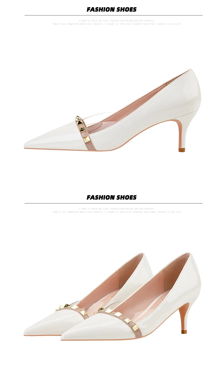 NEW Shoes Women 2025 Summer High Heels Basic Office ladies Shoe Rivet Pumps Sexy Female Heels Fashion Retro Zapatos De Mujer