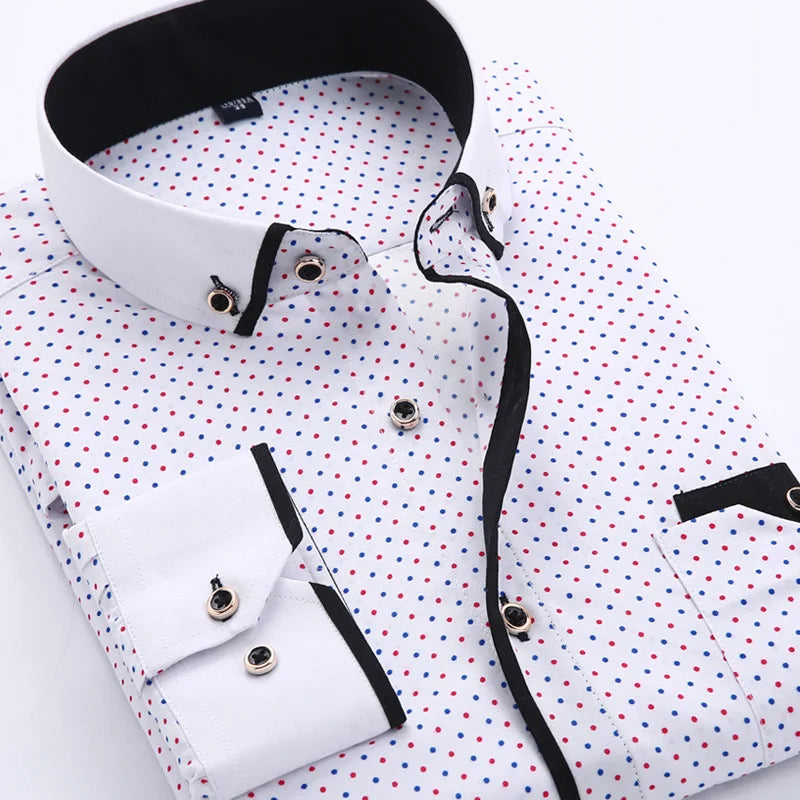 2025 Men Shirt Fashion Formal Shirts for Men Long Sleeved Printed Slim Fit Male Social Business Dress Shirt Drop Shipping MY199