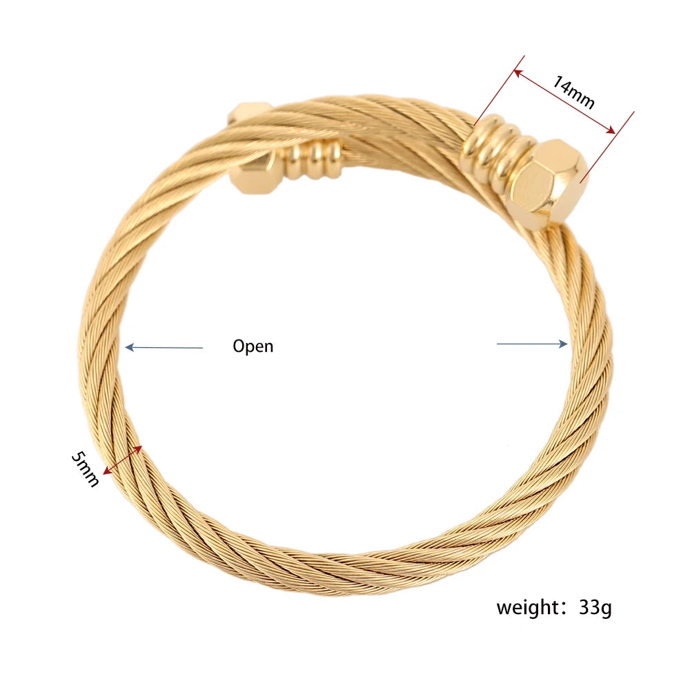 Fashion High Quality Stainless Steel Braided 4 Colors Bangle Men Hip Hop Party Rock  Steel Wire Screw Screw Head Patter Jewelry