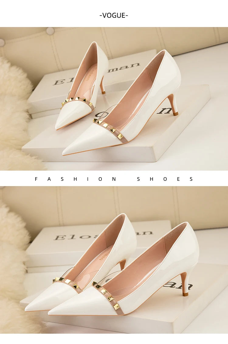 NEW Shoes Women 2025 Summer High Heels Basic Office ladies Shoe Rivet Pumps Sexy Female Heels Fashion Retro Zapatos De Mujer