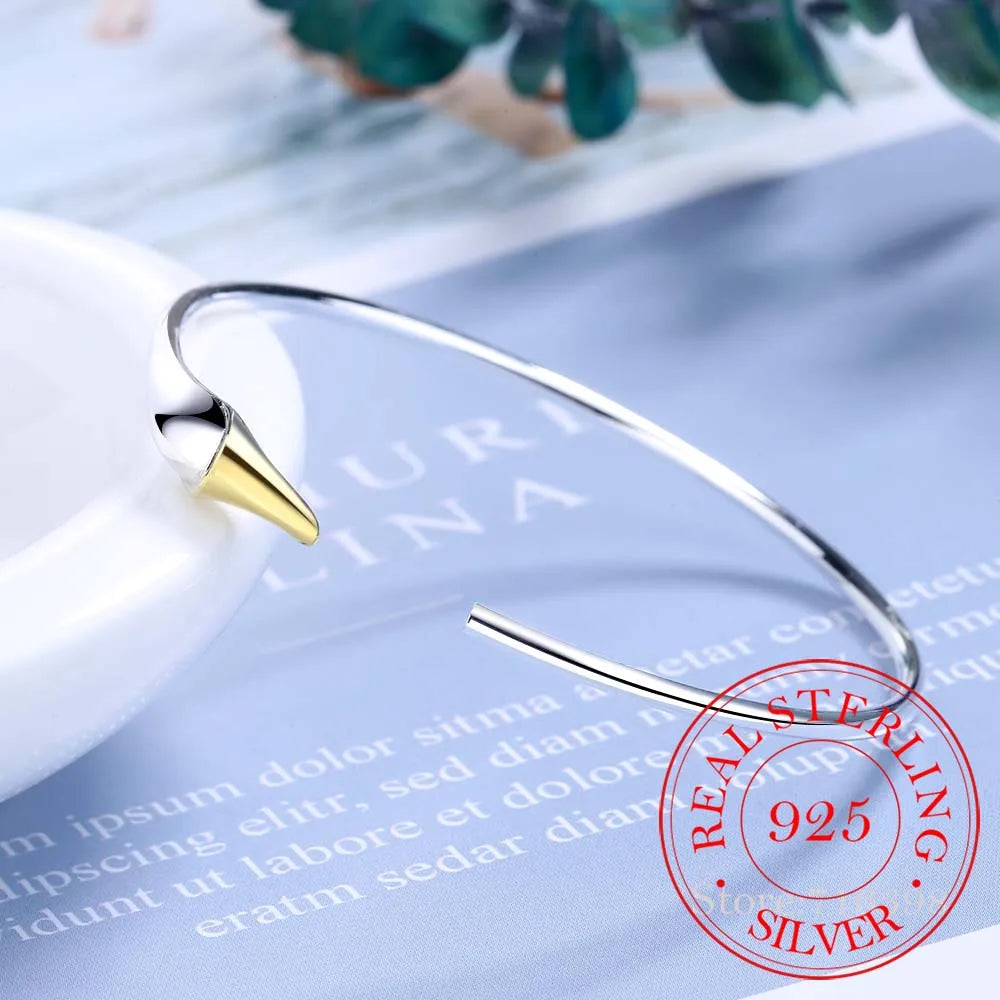 925 Sterling Silver Swan Cuff Bangles Fashionable Simple Adjustable Open Bangles for Women Elegant Festival Jewelry
