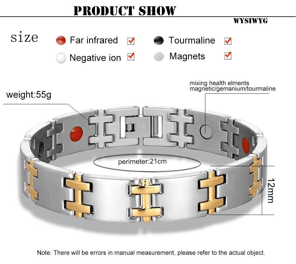 Magnetic Bangle Men's Woman 316L Stainless Steel 4 Health Care Elements Golden Hand Chain For Male Female Festival Hand jewelry