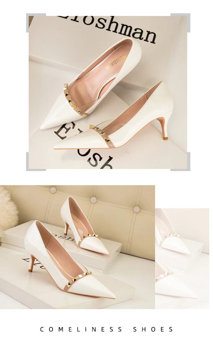 NEW Shoes Women 2025 Summer High Heels Basic Office ladies Shoe Rivet Pumps Sexy Female Heels Fashion Retro Zapatos De Mujer