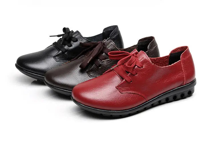 Brand Shoes for Women 2025 Spring Wedge Loafers Female Black Genuine Leather Flats ladies Office Nurse Shoes Mom Casual Sneakers