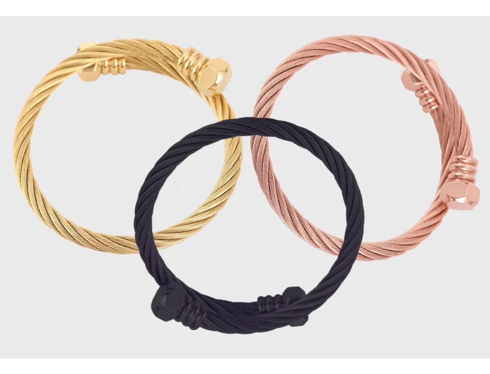 Fashion High Quality Stainless Steel Braided 4 Colors Bangle Men Hip Hop Party Rock  Steel Wire Screw Screw Head Patter Jewelry