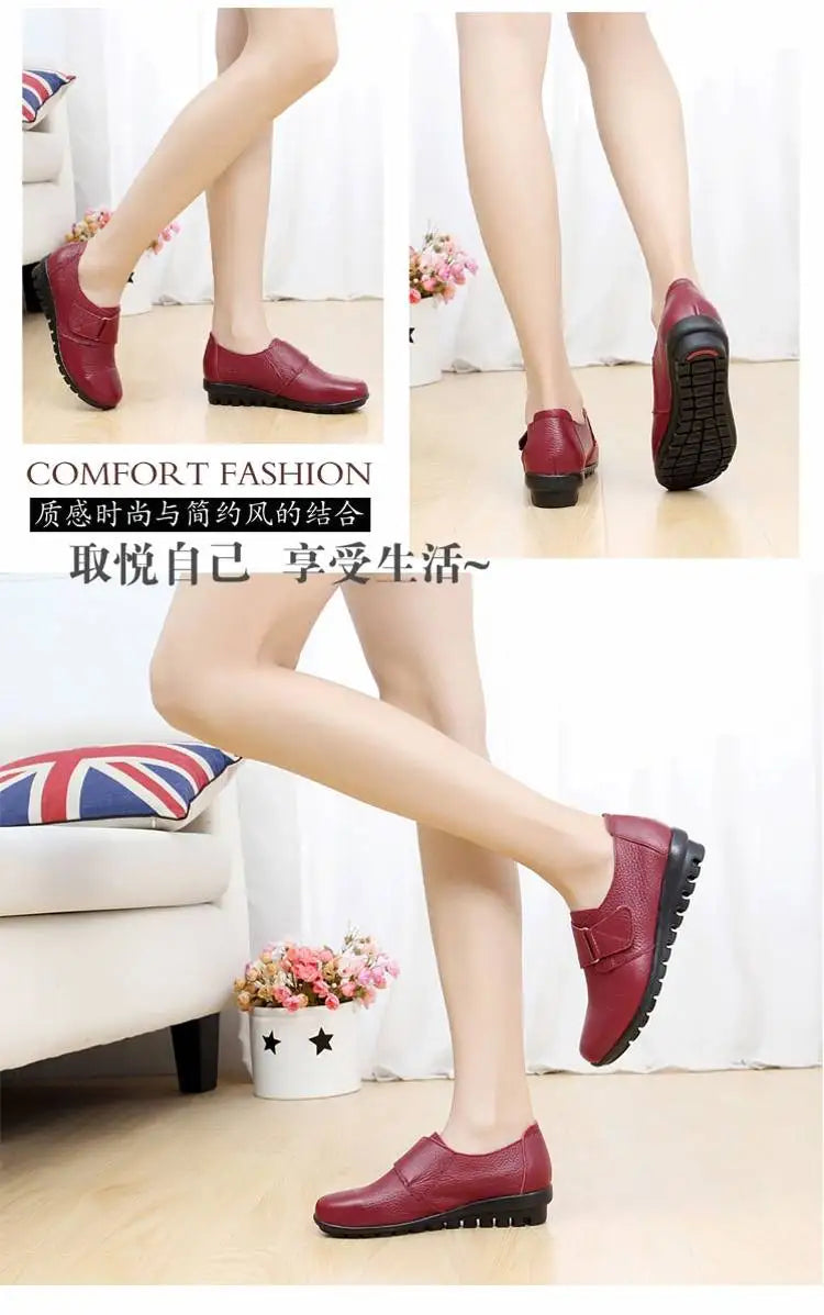 Brand Shoes for Women 2025 Spring Wedge Loafers Female Black Genuine Leather Flats ladies Office Nurse Shoes Mom Casual Sneakers
