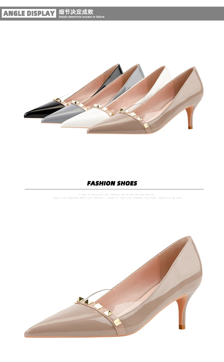 NEW Shoes Women 2025 Summer High Heels Basic Office ladies Shoe Rivet Pumps Sexy Female Heels Fashion Retro Zapatos De Mujer
