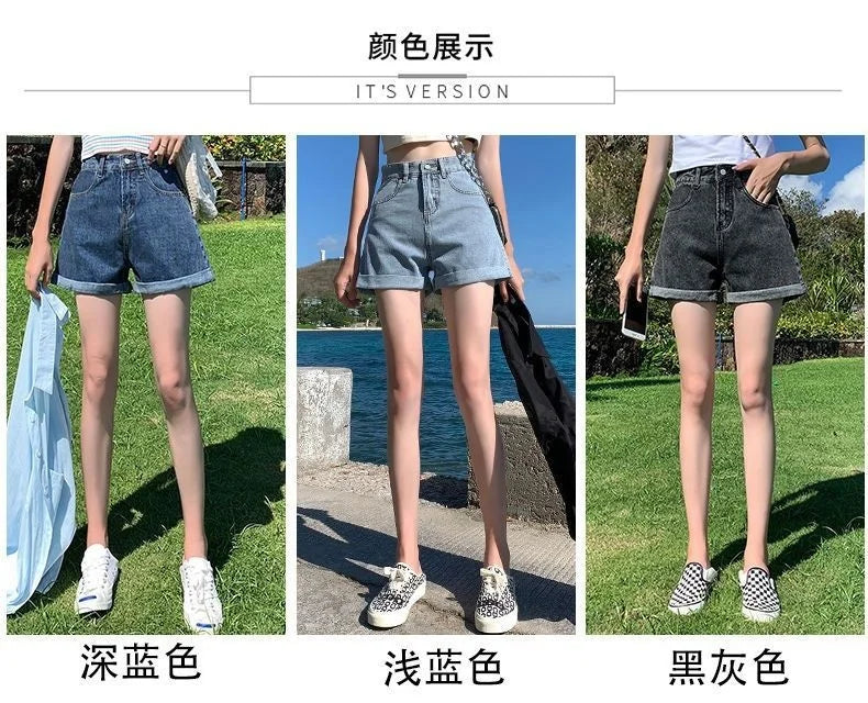 Shorts Women Black Gray Denim Shorts For Women Summer High Waist  Loose Ropa Mujer