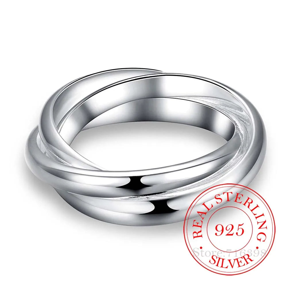 925 Sterling Silver Jewelry Three Circles Couple's Wedding Silver Rings for Women Men New Beautiful Fashion Anel De Prata Bijoux