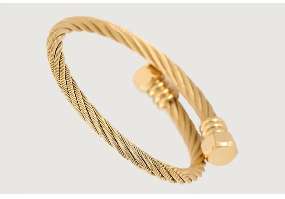 Fashion High Quality Stainless Steel Braided 4 Colors Bangle Men Hip Hop Party Rock  Steel Wire Screw Screw Head Patter Jewelry