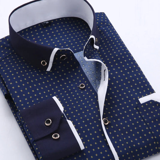 2025 Men Shirt Fashion Formal Shirts for Men Long Sleeved Printed Slim Fit Male Social Business Dress Shirt Drop Shipping MY199