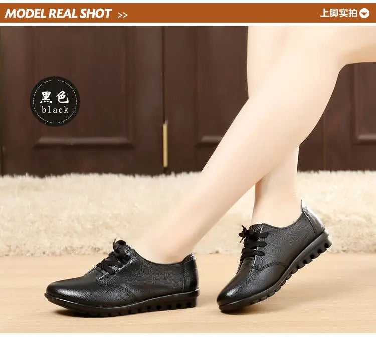 Brand Shoes for Women 2025 Spring Wedge Loafers Female Black Genuine Leather Flats ladies Office Nurse Shoes Mom Casual Sneakers