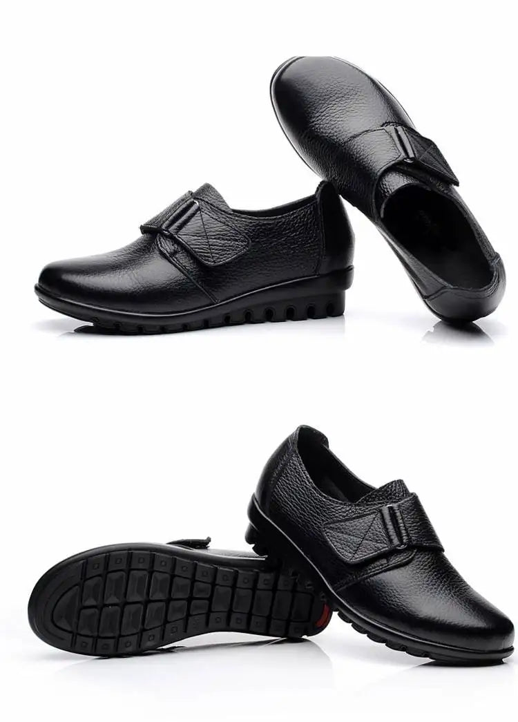 Brand Shoes for Women 2025 Spring Wedge Loafers Female Black Genuine Leather Flats ladies Office Nurse Shoes Mom Casual Sneakers