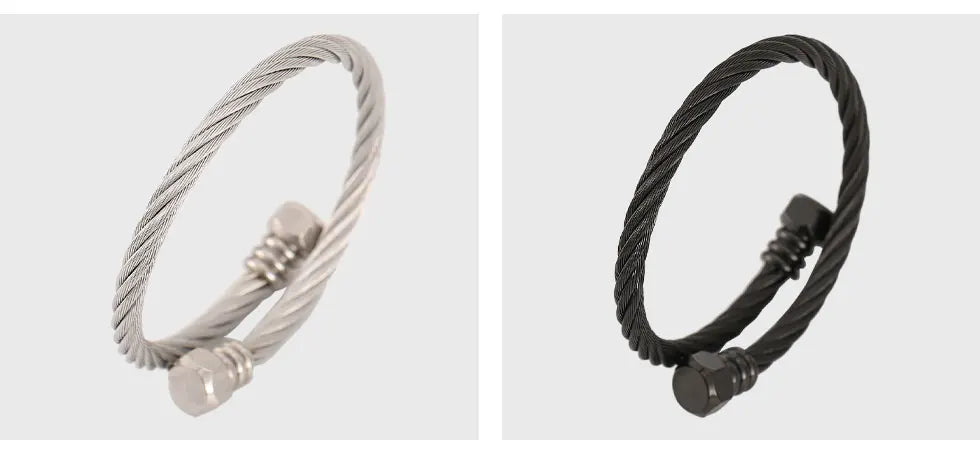 Fashion High Quality Stainless Steel Braided 4 Colors Bangle Men Hip Hop Party Rock  Steel Wire Screw Screw Head Patter Jewelry