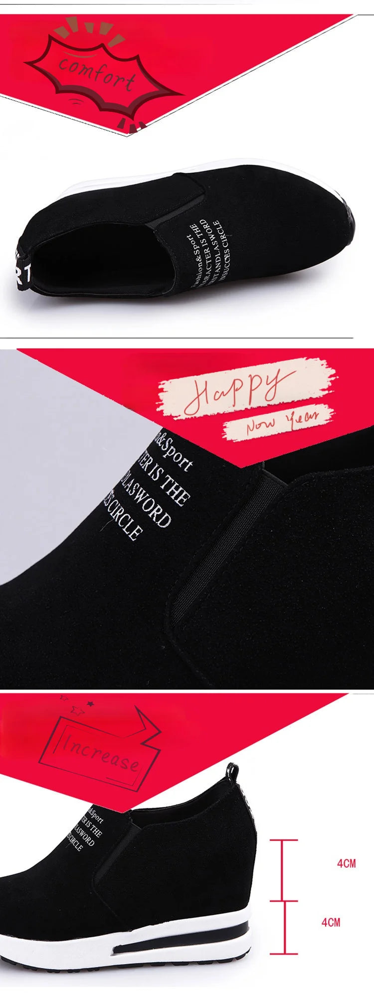 Arrival Women Shoes Wedge Increase Shoes Black Shoes Women Sneakers Leisure Platform  Breathable Zapatos De Mujer