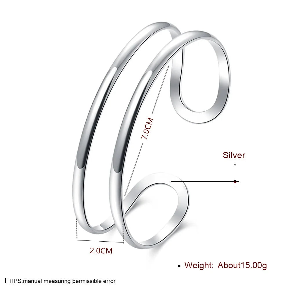 High quality 925 Sterling silver Double line bangle For Man Women adjustable Bracelet fashion party wedding streetwear Jewelry