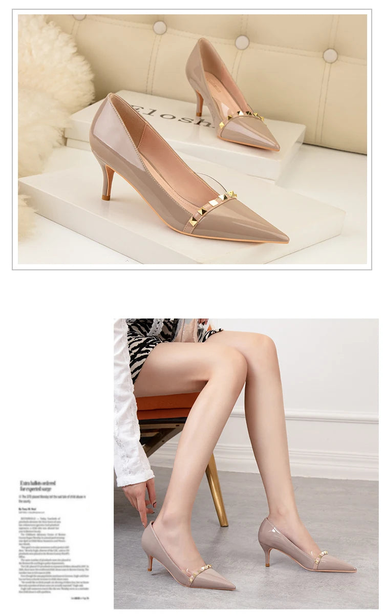 NEW Shoes Women 2025 Summer High Heels Basic Office ladies Shoe Rivet Pumps Sexy Female Heels Fashion Retro Zapatos De Mujer